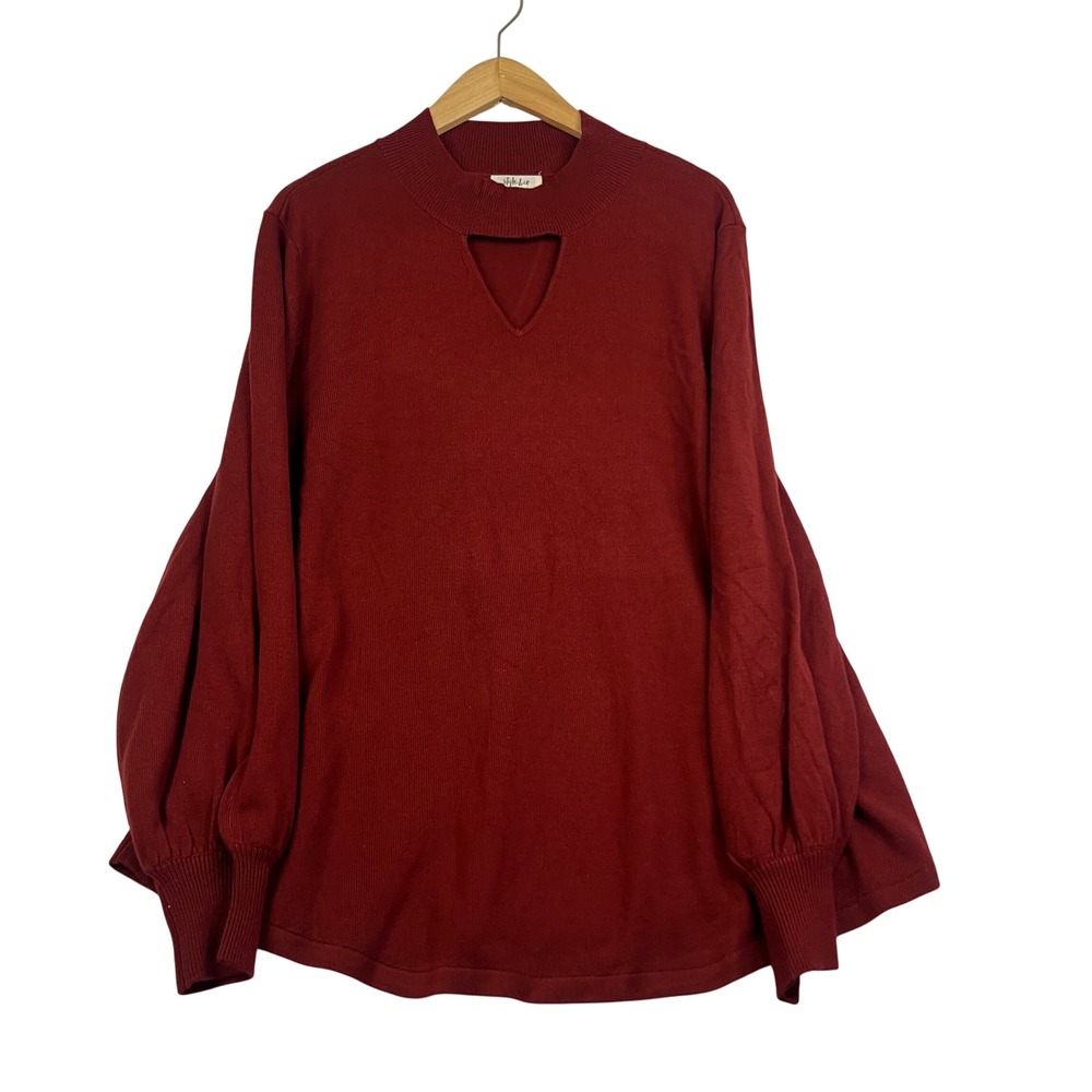 Style & Co Womens XXL Burgundy Red Keyhole Mock Neck Balloon Sleeve Sweater